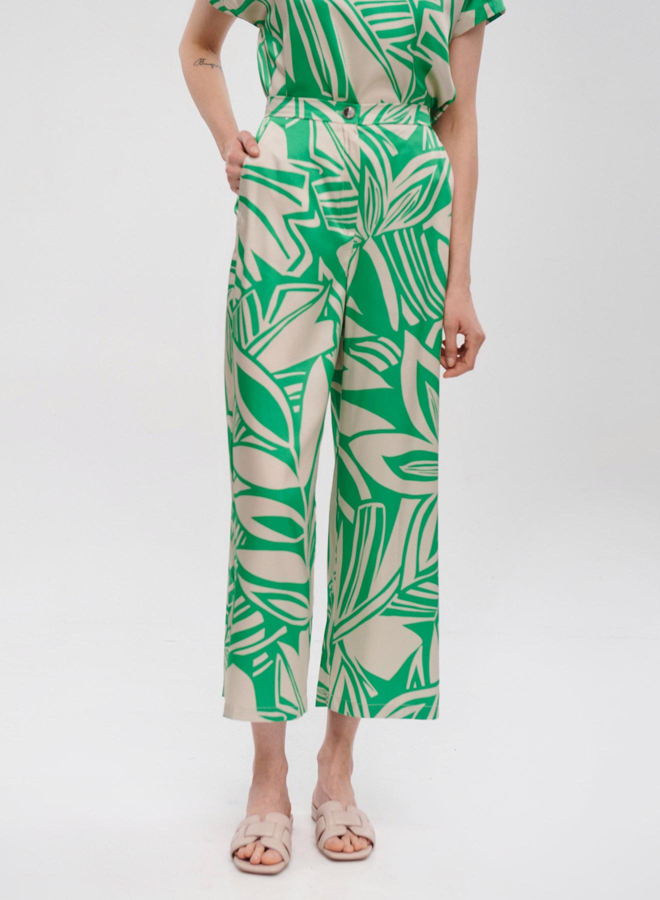 Beige-Green cropped Patterned twill trousers Emme Marella - 4