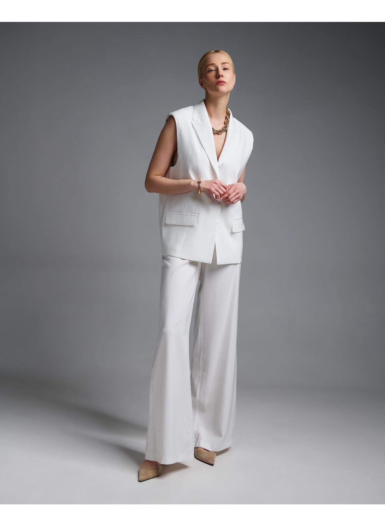 Λευκό μακρύ Γιλέκο με γιακά και με ένα κουμπί Vicolo - 1