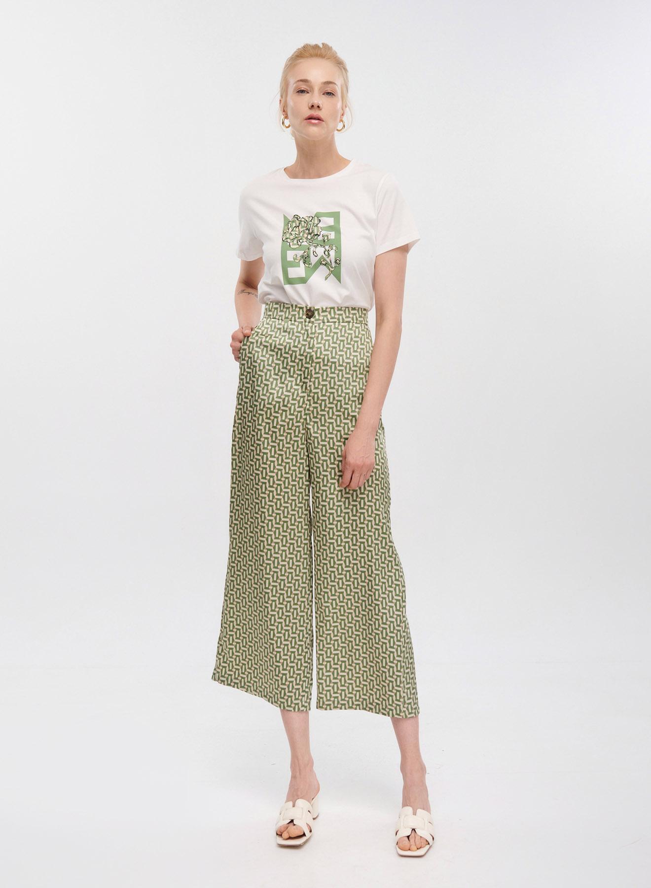 Beige-Green cropped, Patterned twill trousers Emme Marella - 1