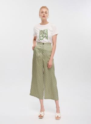 Beige-Green cropped, Patterned twill trousers Emme Marella - 33657