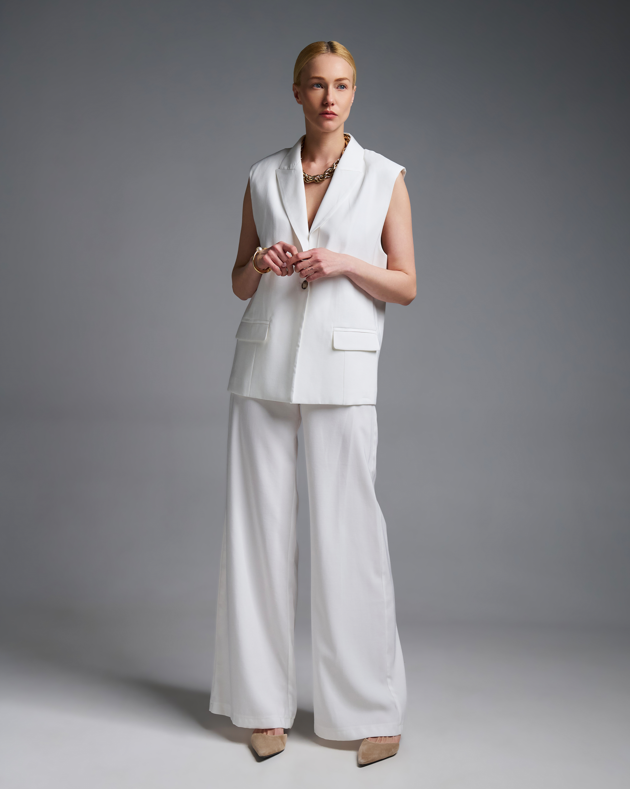 Λευκό Παντελόνι σε χαλαρή γραμμή Vicolo - 2