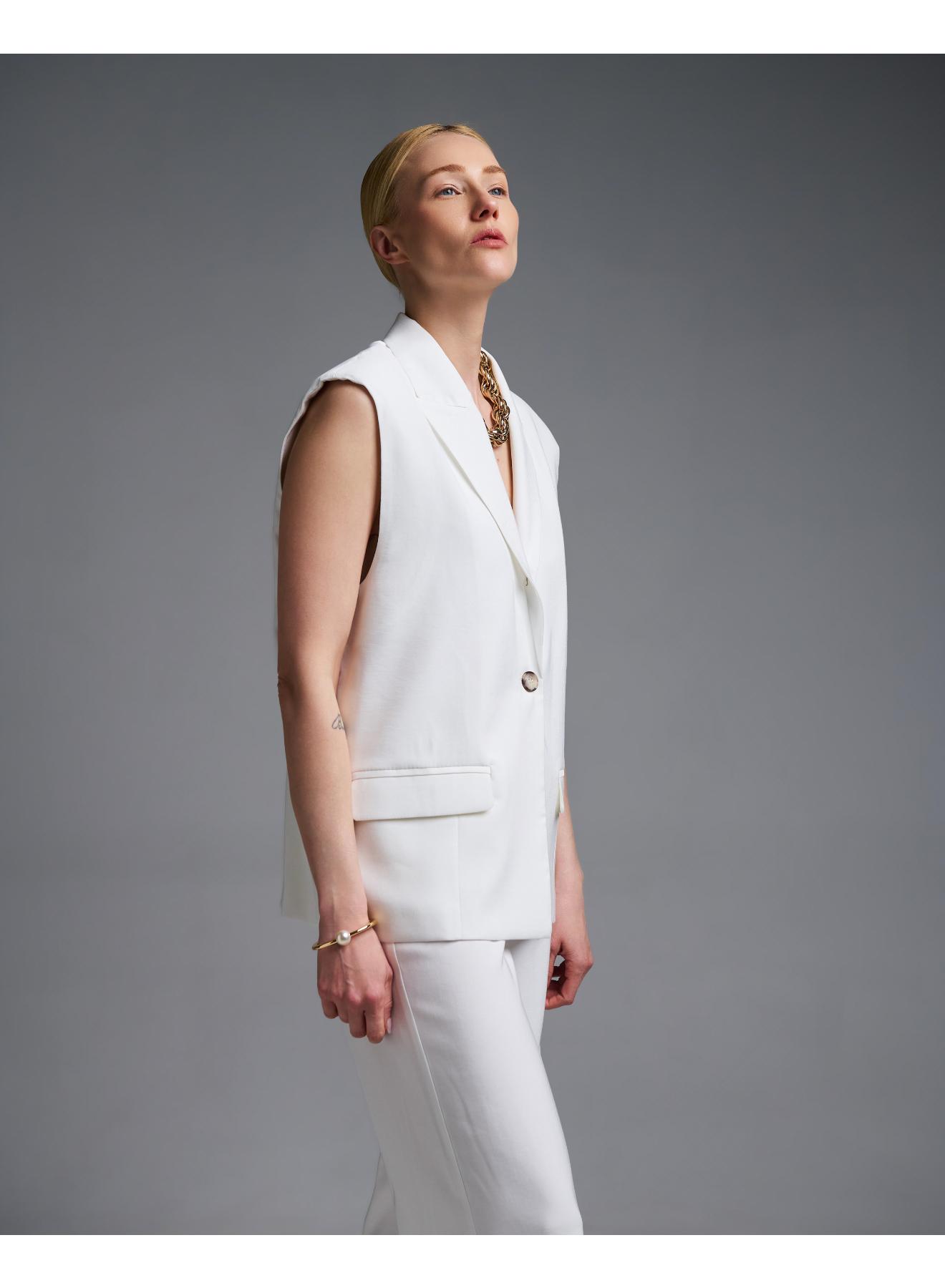 Λευκό μακρύ Γιλέκο με γιακά και με ένα κουμπί Vicolo - 2