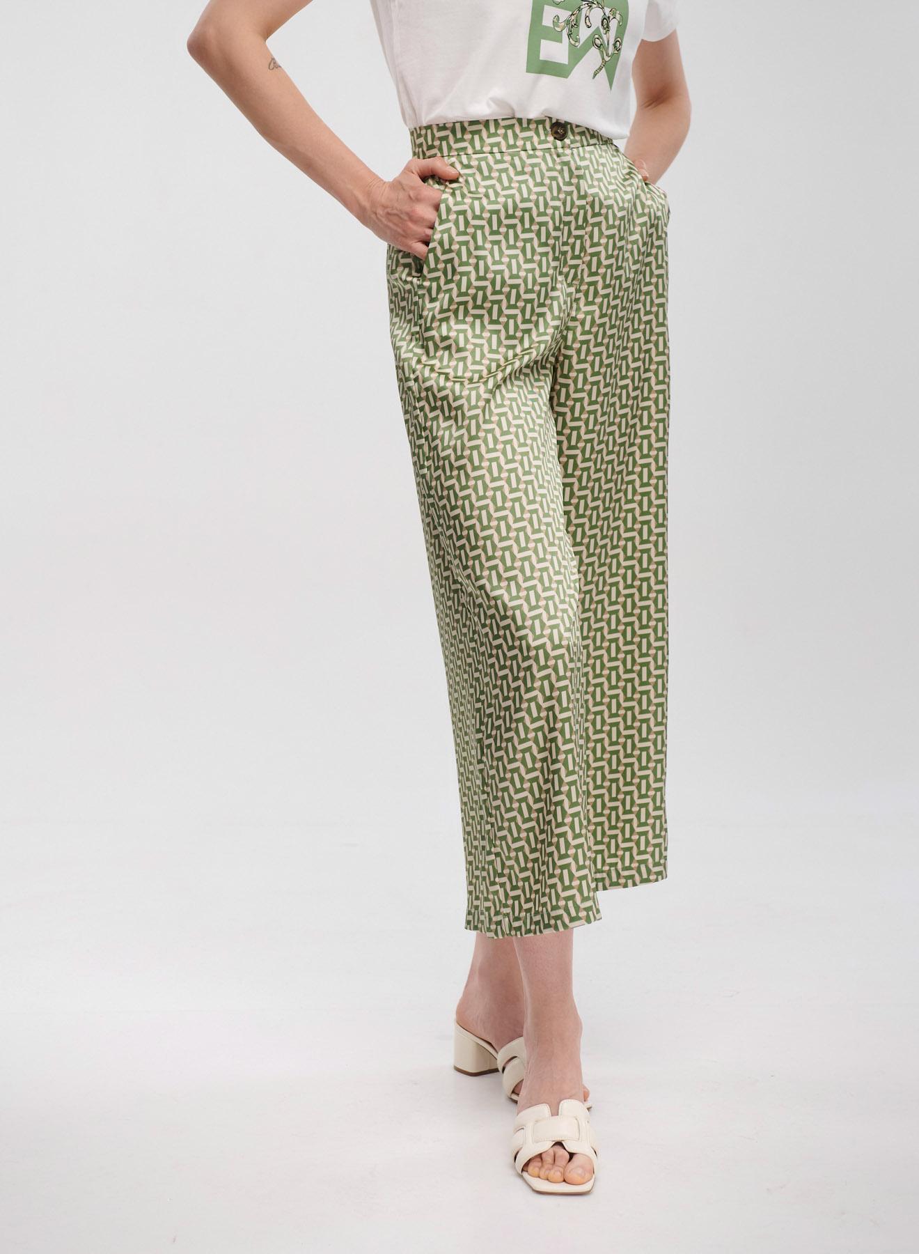 Beige-Green cropped, Patterned twill trousers Emme Marella - 2