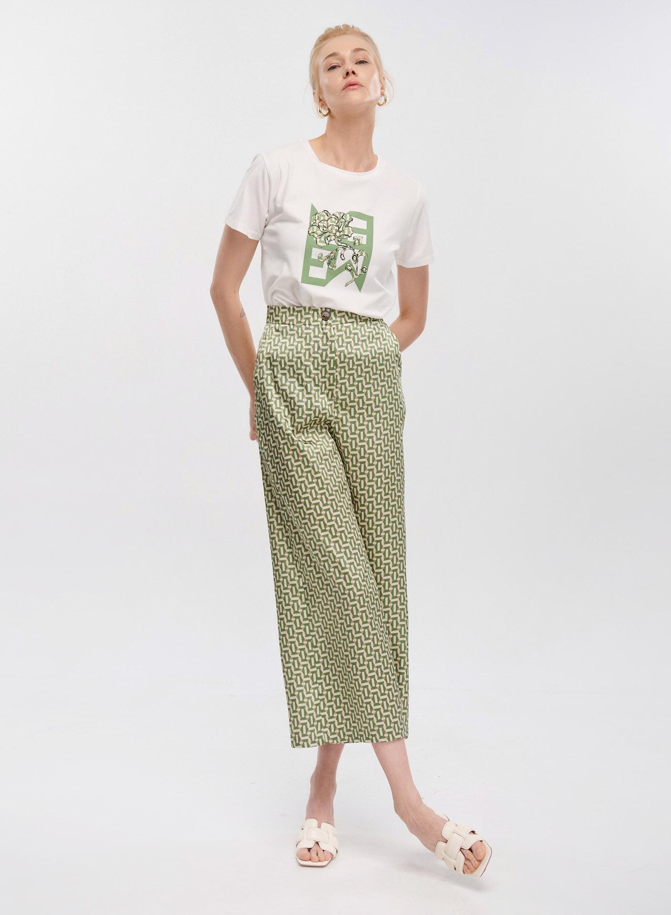 Beige-Green cropped, Patterned twill trousers Emme Marella - 3