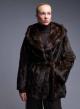 Brown eco fur hooded Coat with belt Bright-5