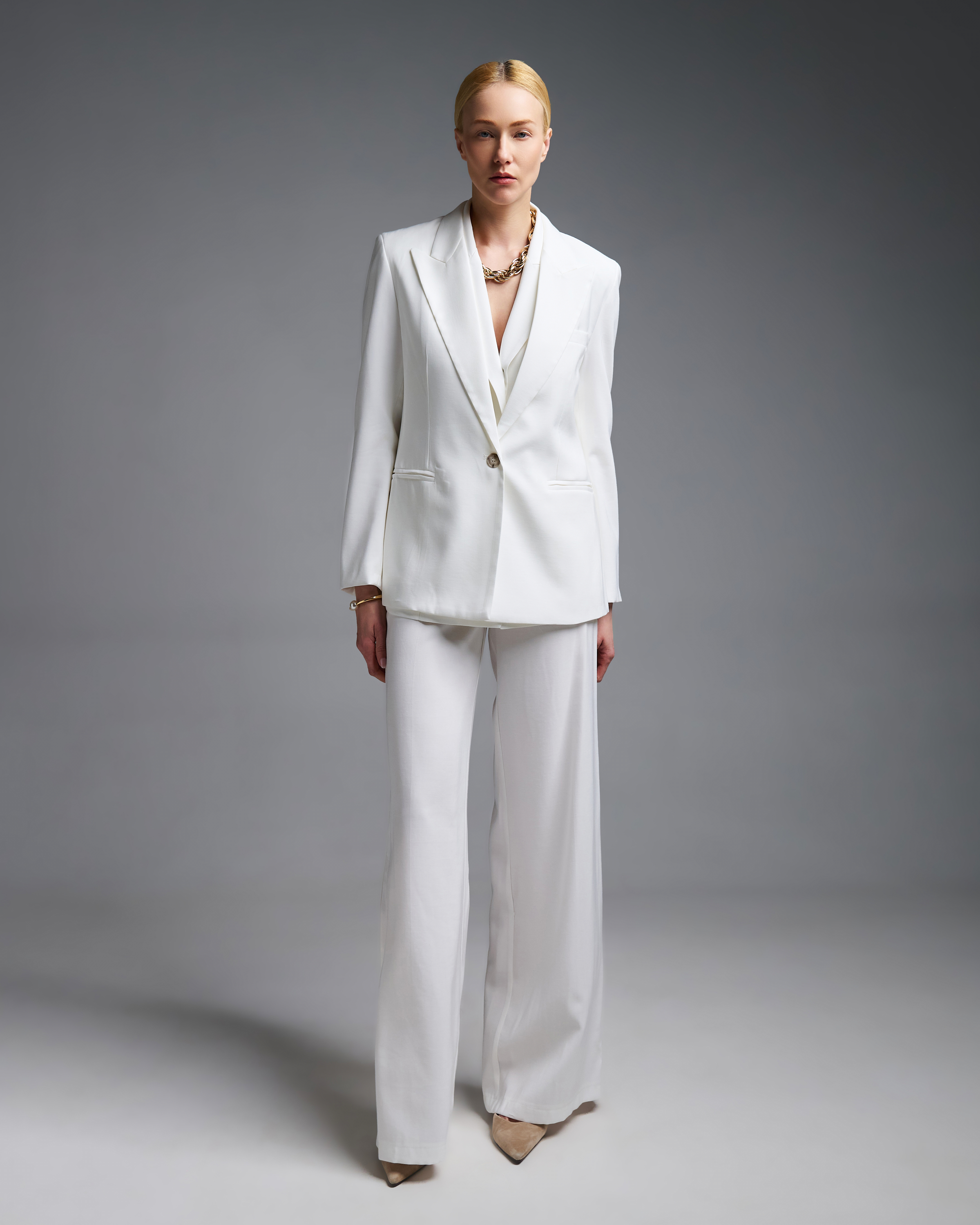 Λευκό μακρύ Γιλέκο με γιακά και με ένα κουμπί Vicolo - 3