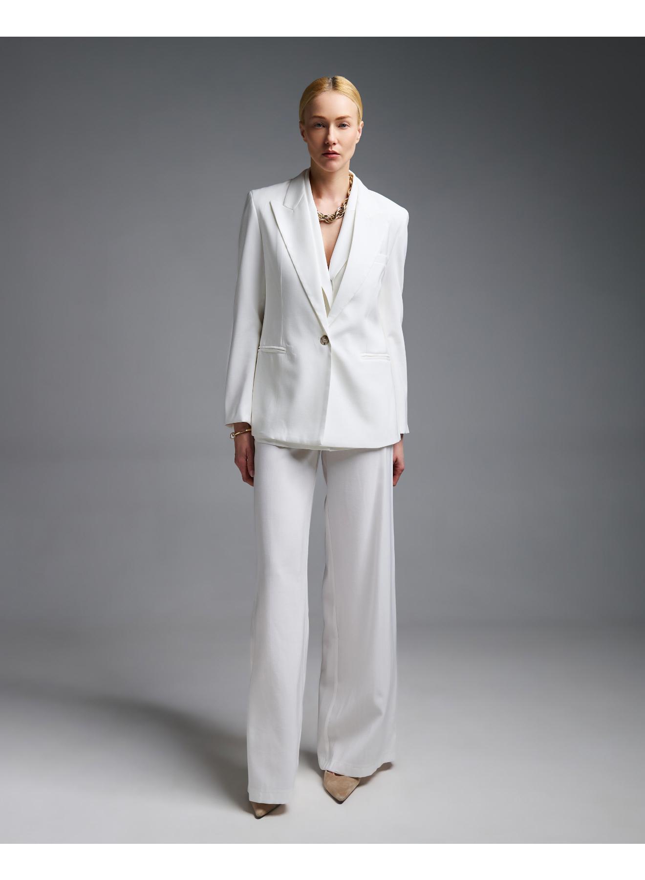 Λευκό μακρύ Γιλέκο με γιακά και με ένα κουμπί Vicolo - 4