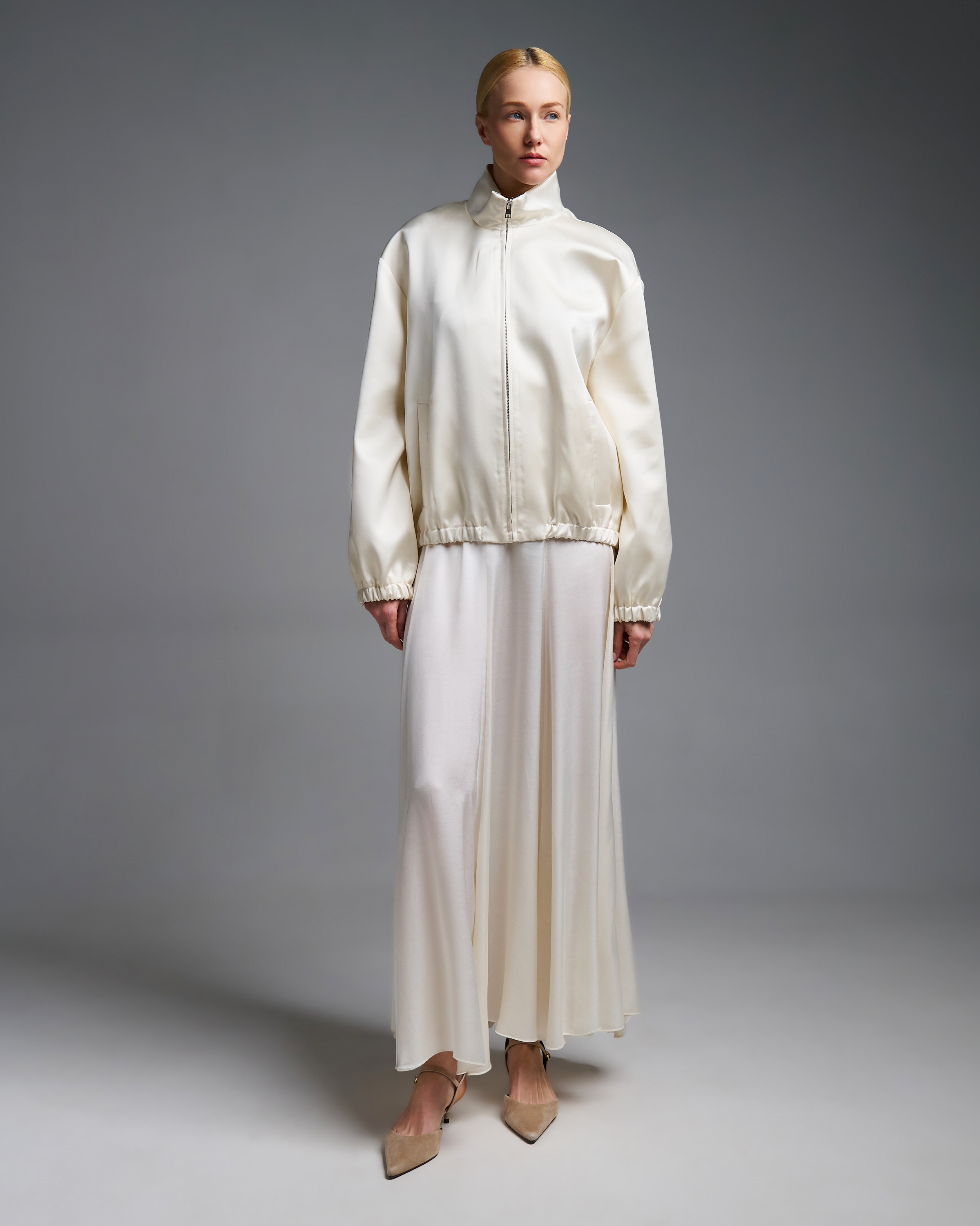 Εκρού σατέν Μπουφάν bomber Vicolo - 1