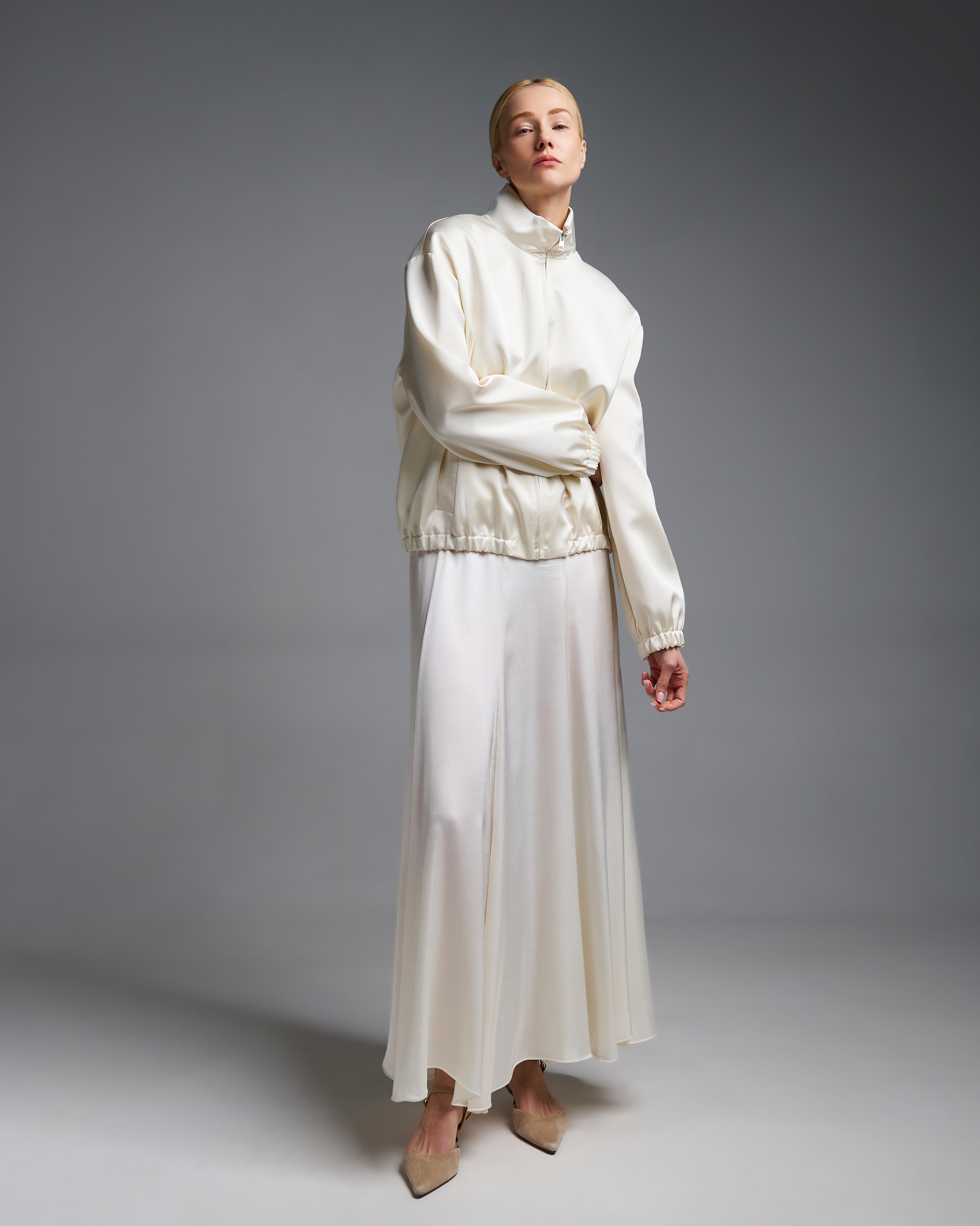 Εκρού σατέν Μπουφάν bomber Vicolo - 3