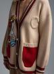 Camel-Red knitted Cardigan with pockets, V neckline and with decorative pearls De Royal - 1