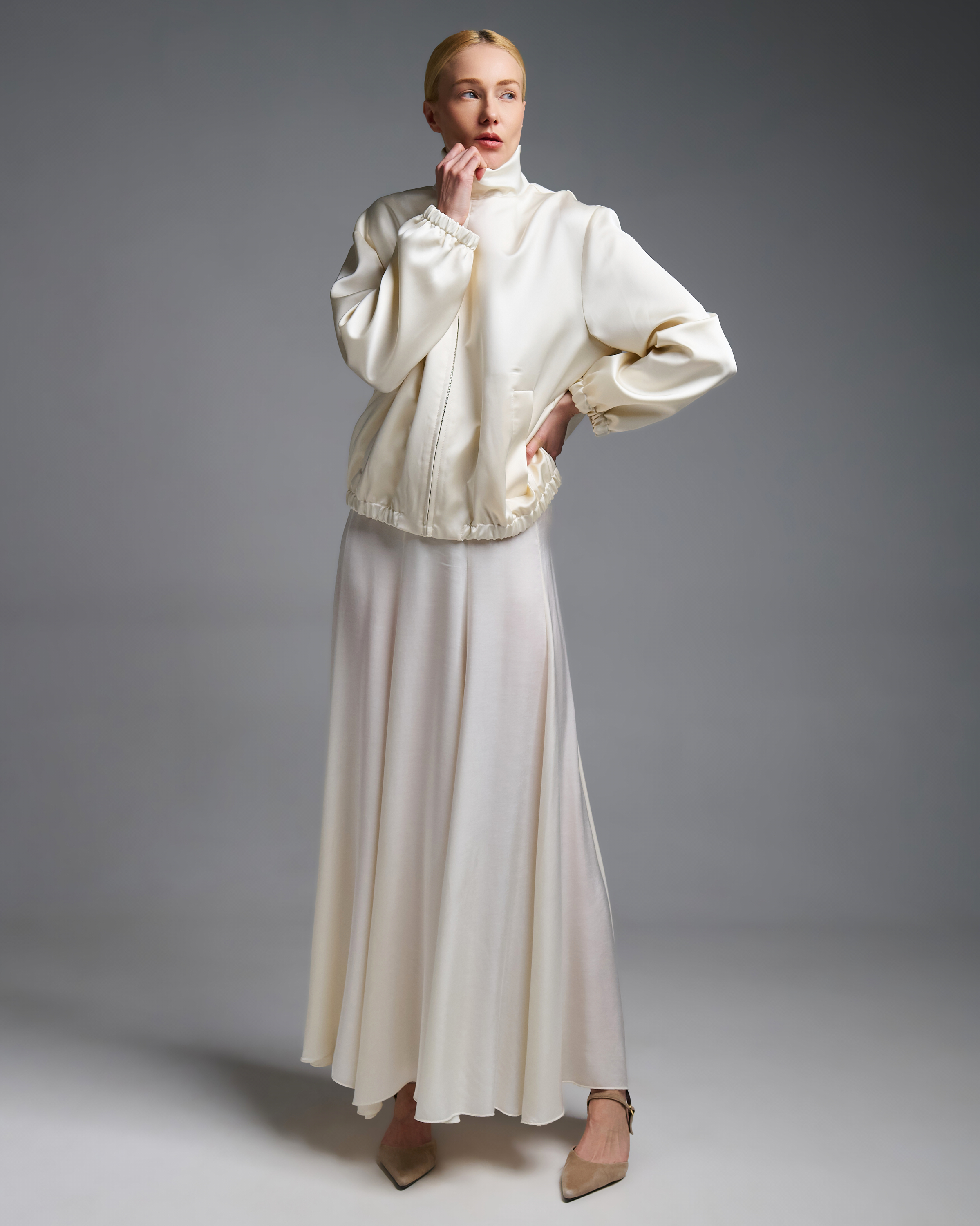 Εκρού σατέν Μπουφάν bomber Vicolo - 5