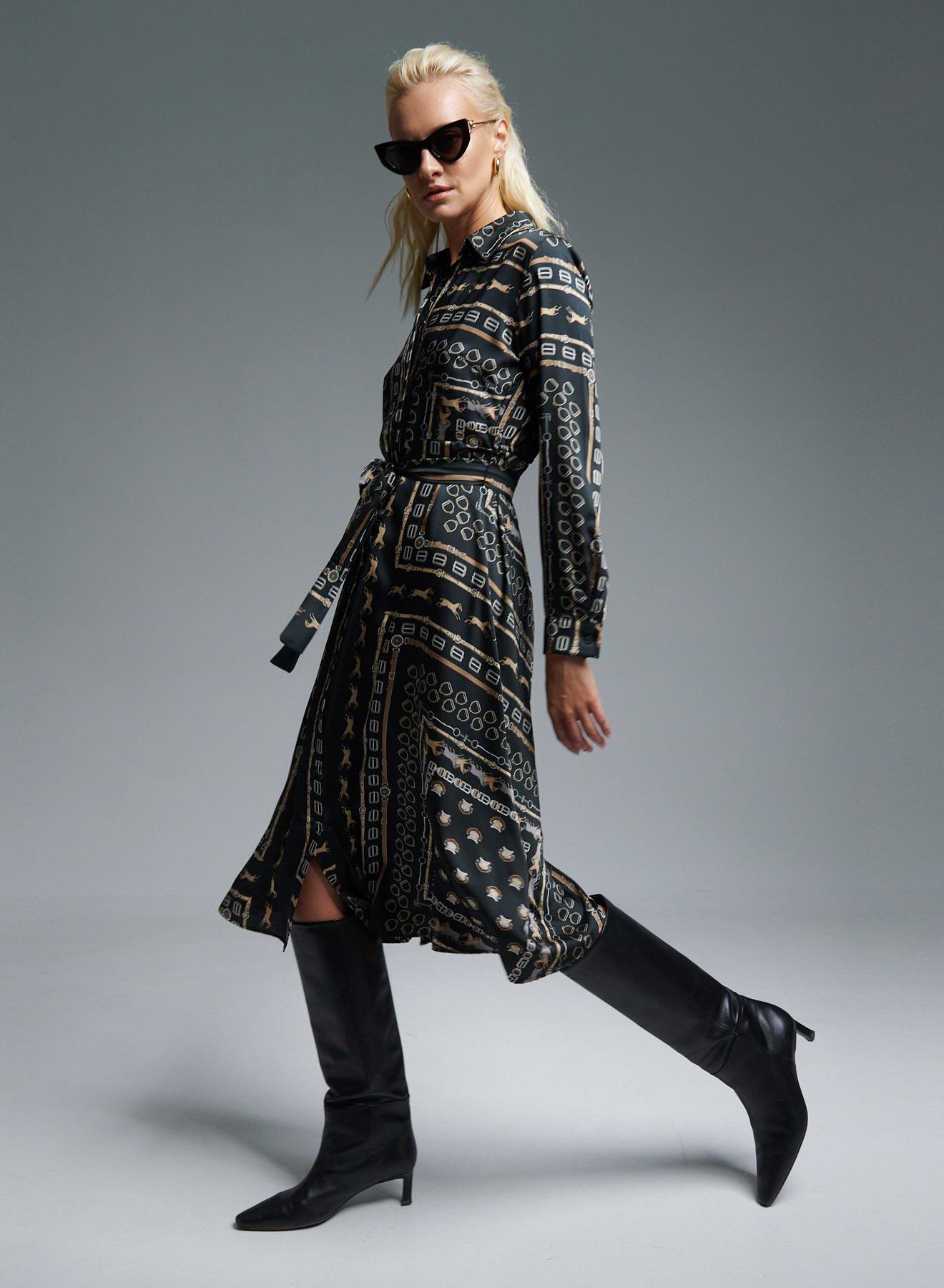 Black patterned Shirt Dress with belt Emme Marella - 5