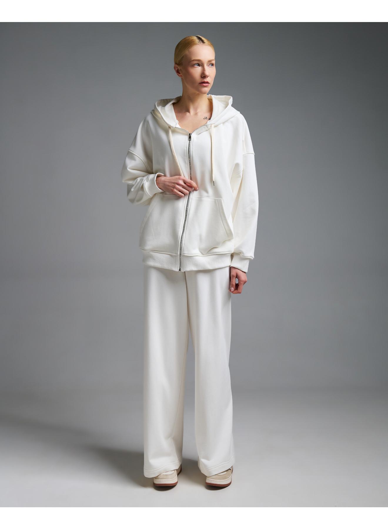 Λευκή Φούτερ Ζακέτα με φερμουάρ και με κουκούλα Vicolo - 4