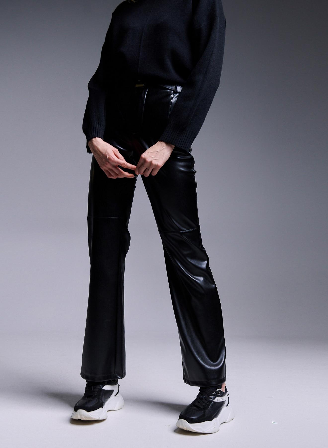 Eco leather straight fitted trousers with belt - 1