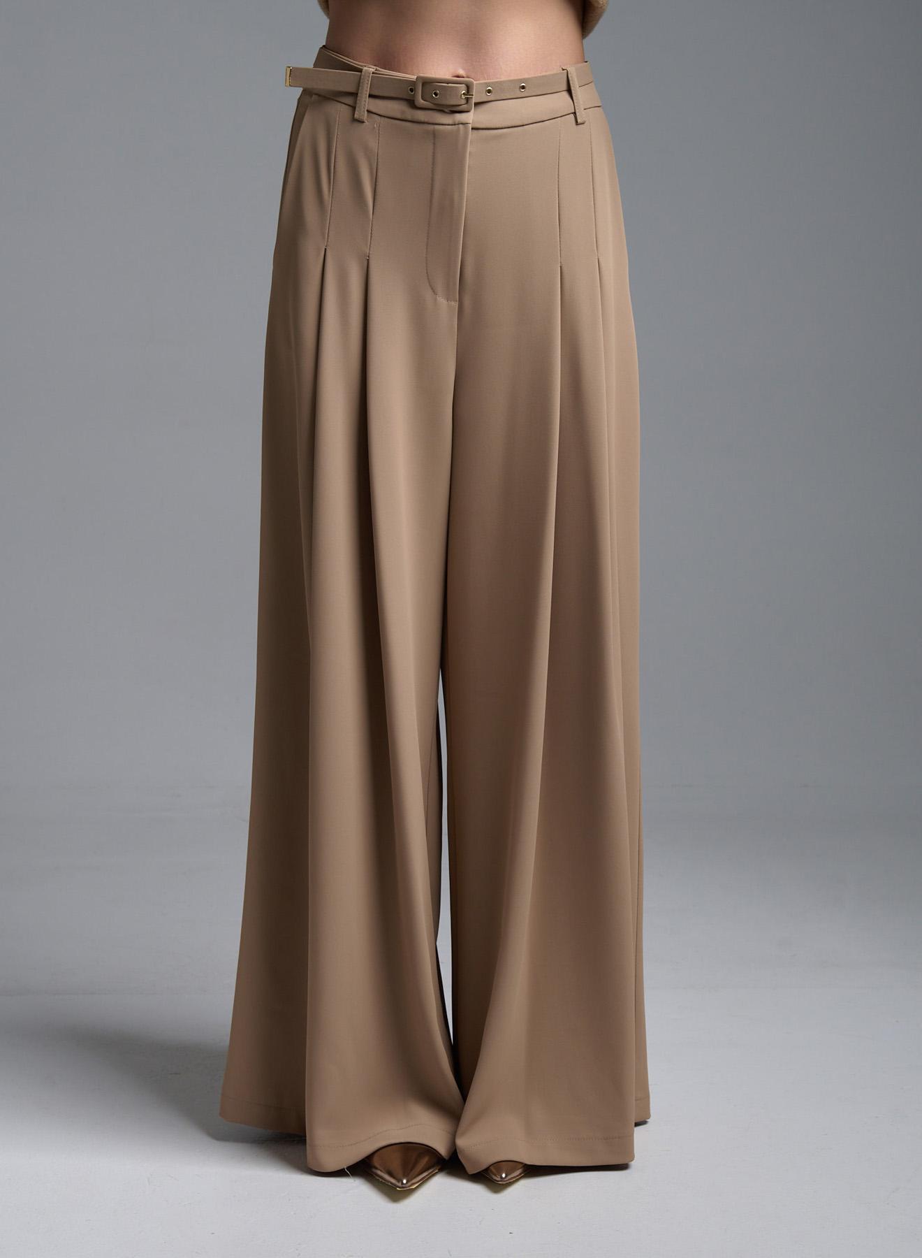 Beige Wide legs palazzo Trousers with belt and pleats Imperial - 2