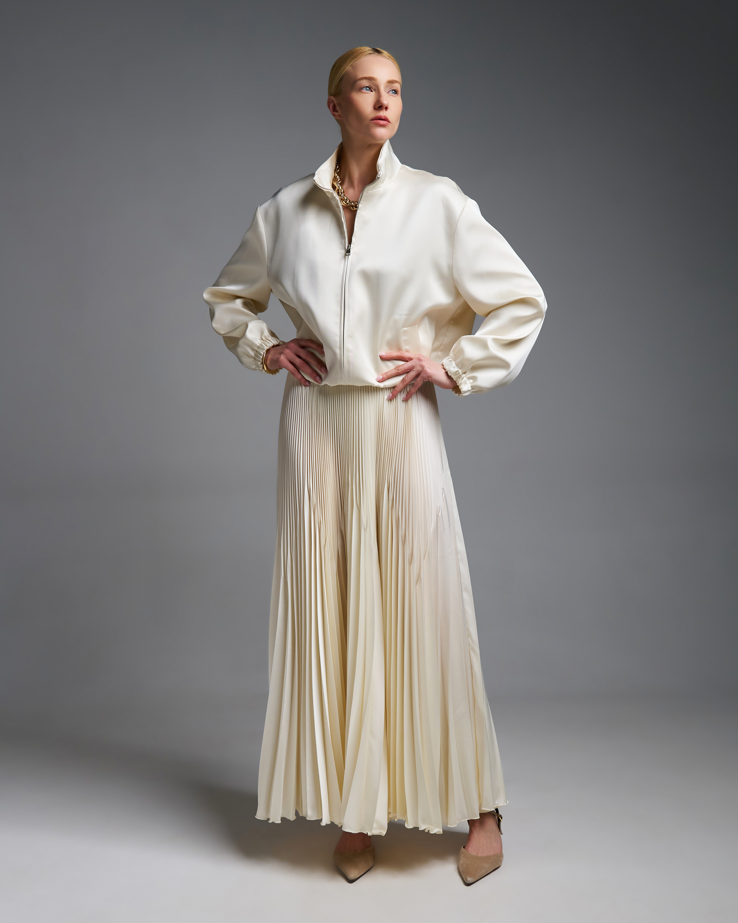 Εκρού silky touch πλισέ Φούστα με λάστιχο στη μέση Vicolo - 0