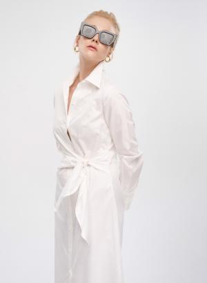 Λευκό μακρύ σεμιζιέ Φόρεμα ποπλίνα με ζώνη "LILIBET" Devotion Twins - 33725