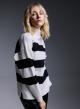 Half-turtleneck knit blouse with wide stripes and side buttons - 2