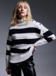 Half-turtleneck knit blouse with wide stripes and side buttons - 0