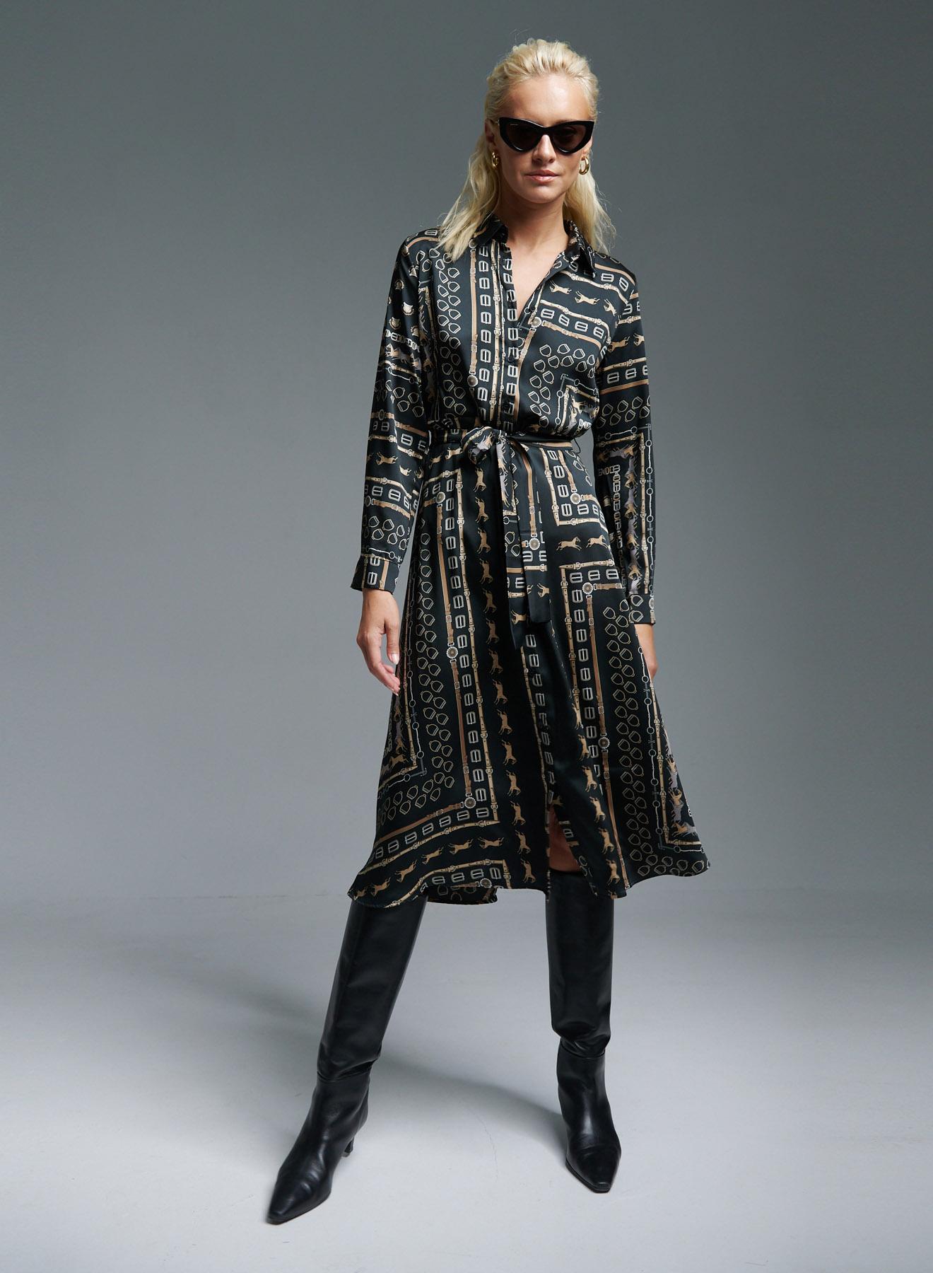 Black patterned Shirt Dress with belt Emme Marella - 1