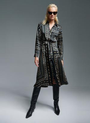 Black patterned Shirt Dress with belt Emme Marella - 35058