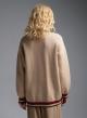 Camel-Red knitted Cardigan with pockets, V neckline and with decorative pearls De Royal-5