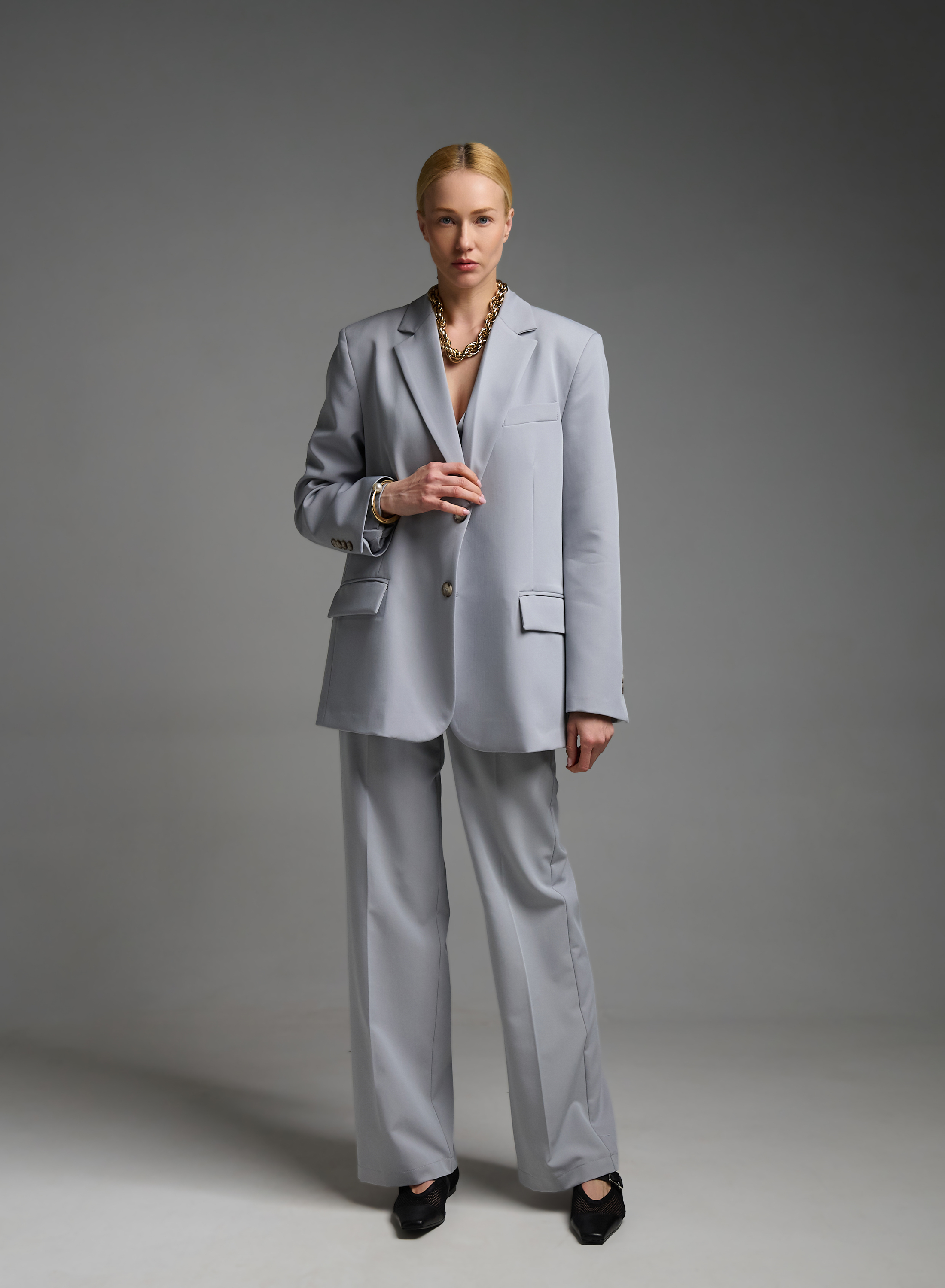 Γκρι Σακάκι που κουμπώνει με δύο τρόπους Vicolo - 5