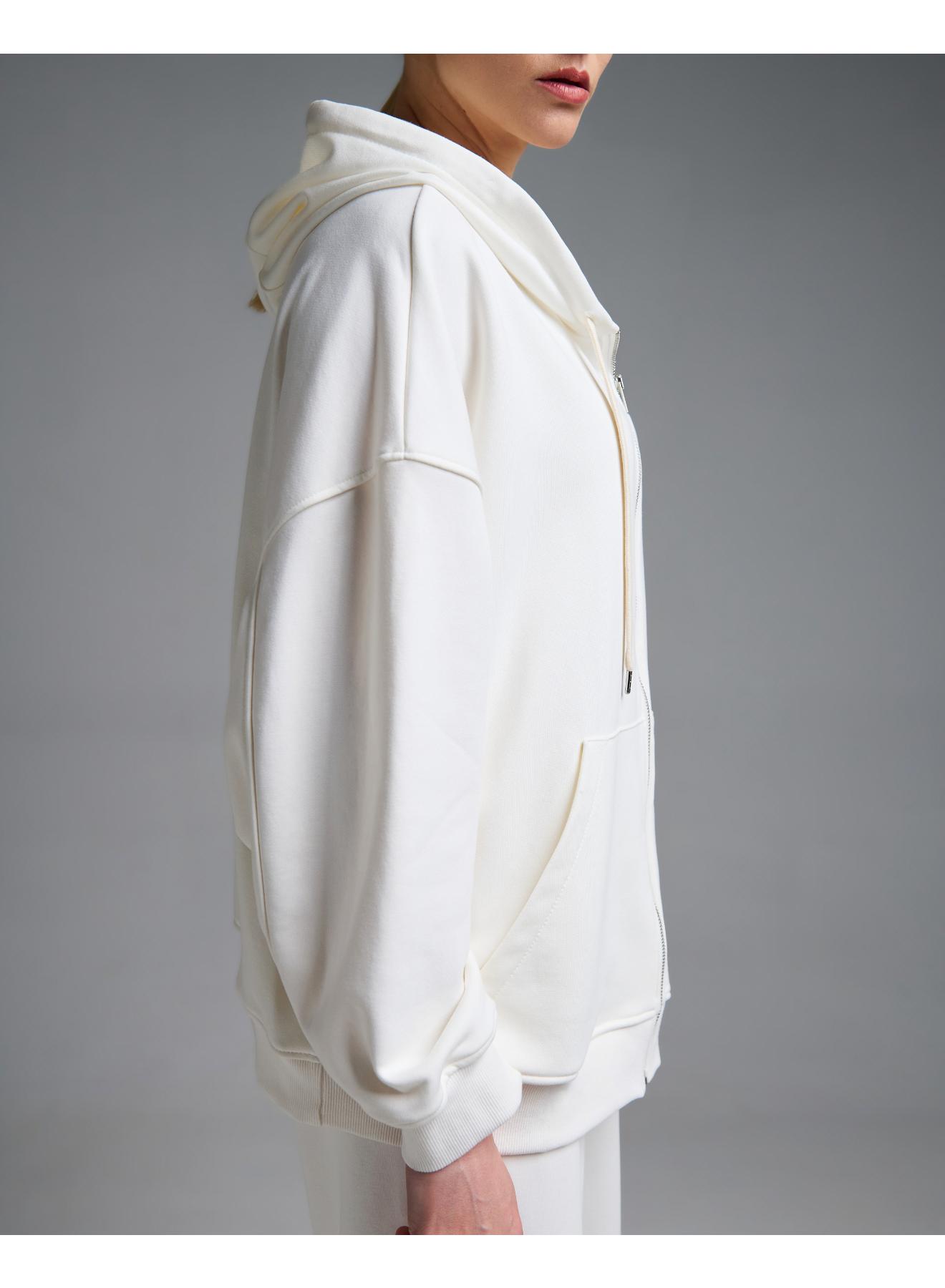 Λευκή Φούτερ Ζακέτα με φερμουάρ και με κουκούλα Vicolo - 2