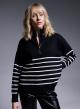 Half-turtleneck knit blouse with stripes and gold zipper - 0