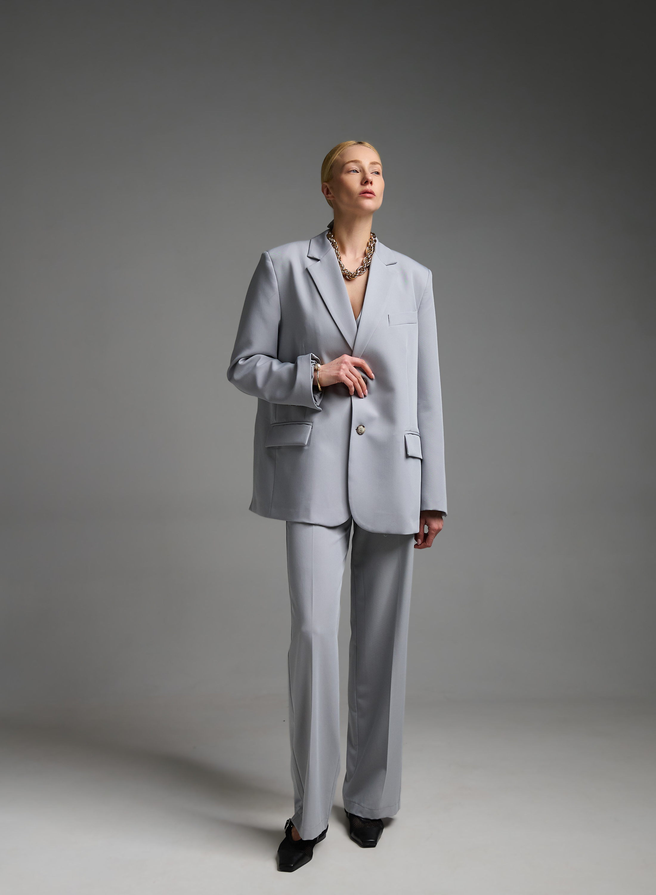 Γκρι Σακάκι που κουμπώνει με δύο τρόπους Vicolo - 3