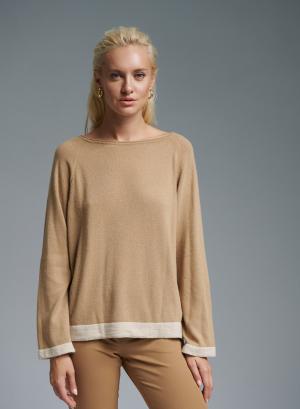 Μπεζ πουλόβερ με στρογγυλή λαιμόκοψη Cashmere Blend - 35746