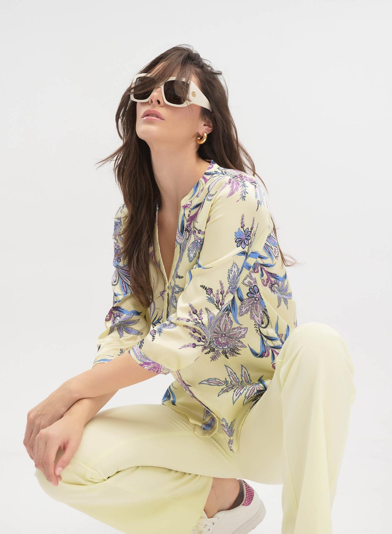 Λάιμ φλοράλ Μπλούζα twill με σχέδια Emme Marella - 3