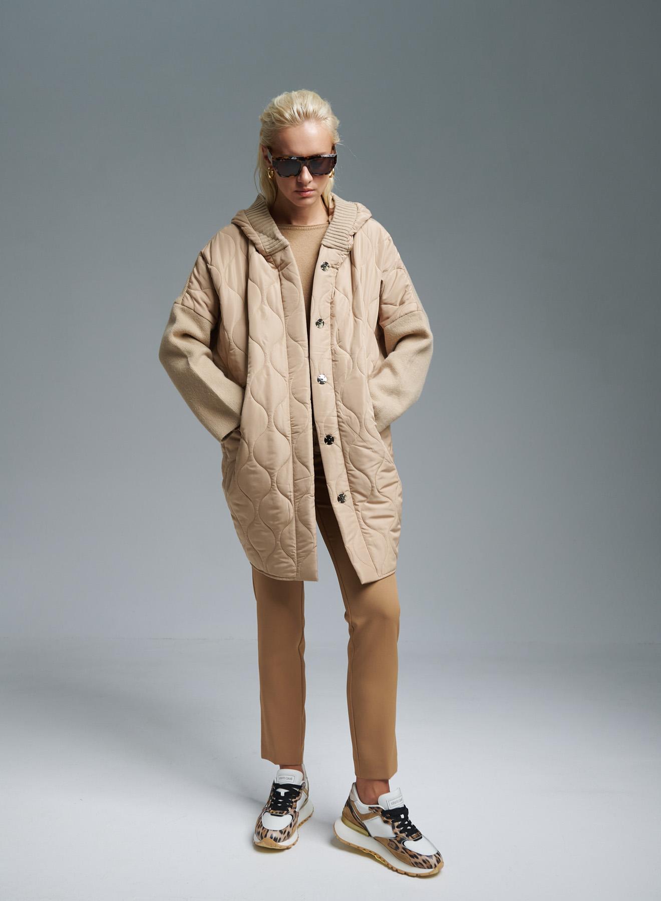 Beige long puffer Jacket with Knitted back and sleeves Monte Cervino - 5