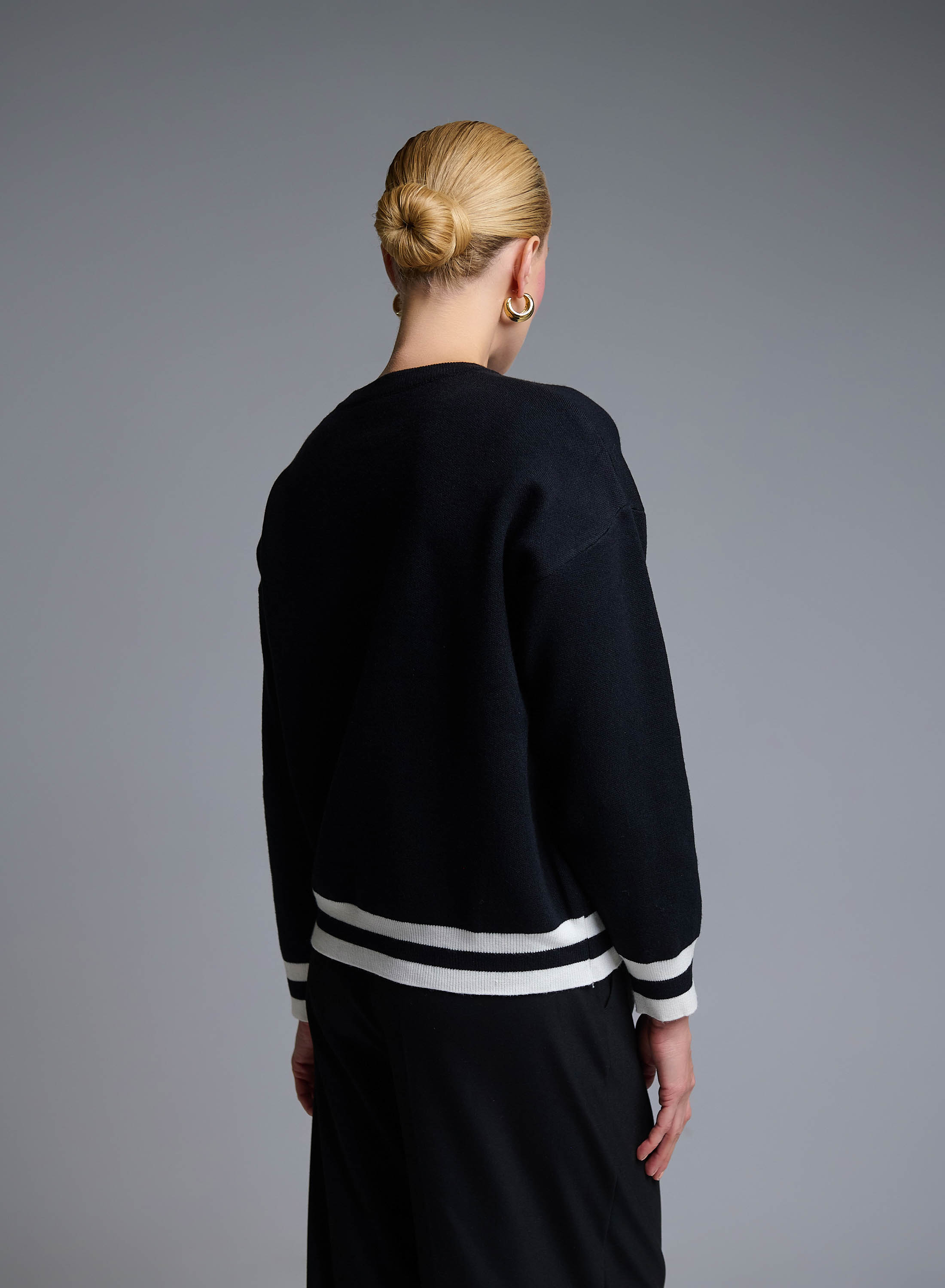 Μαύρο-Εκρού κολλεγιακό Πουλόβερ με στρογγυλή λαιμόκοψη Vinc - 4