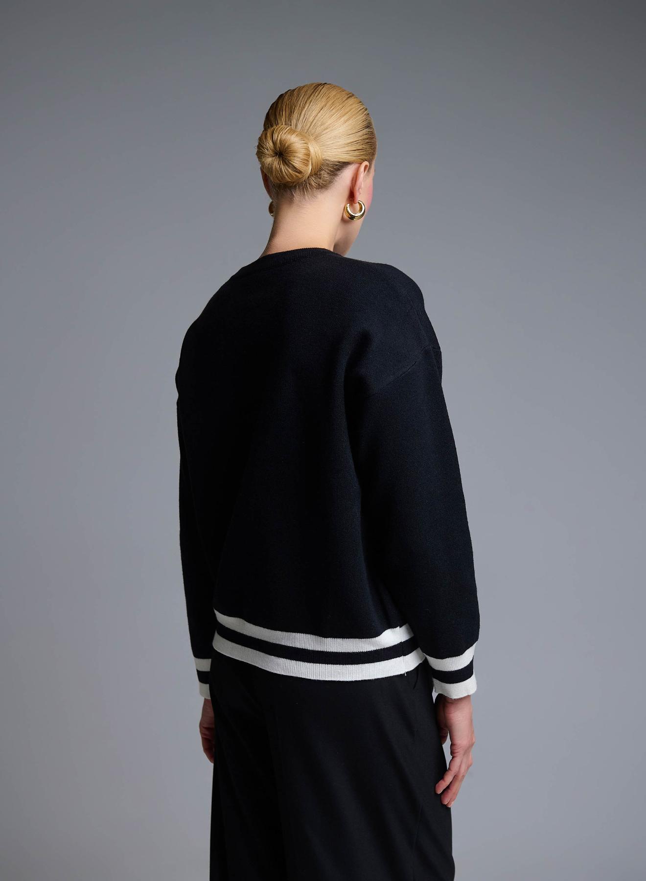 Μαύρο-Εκρού κολλεγιακό Πουλόβερ με στρογγυλή λαιμόκοψη Vinc - 5