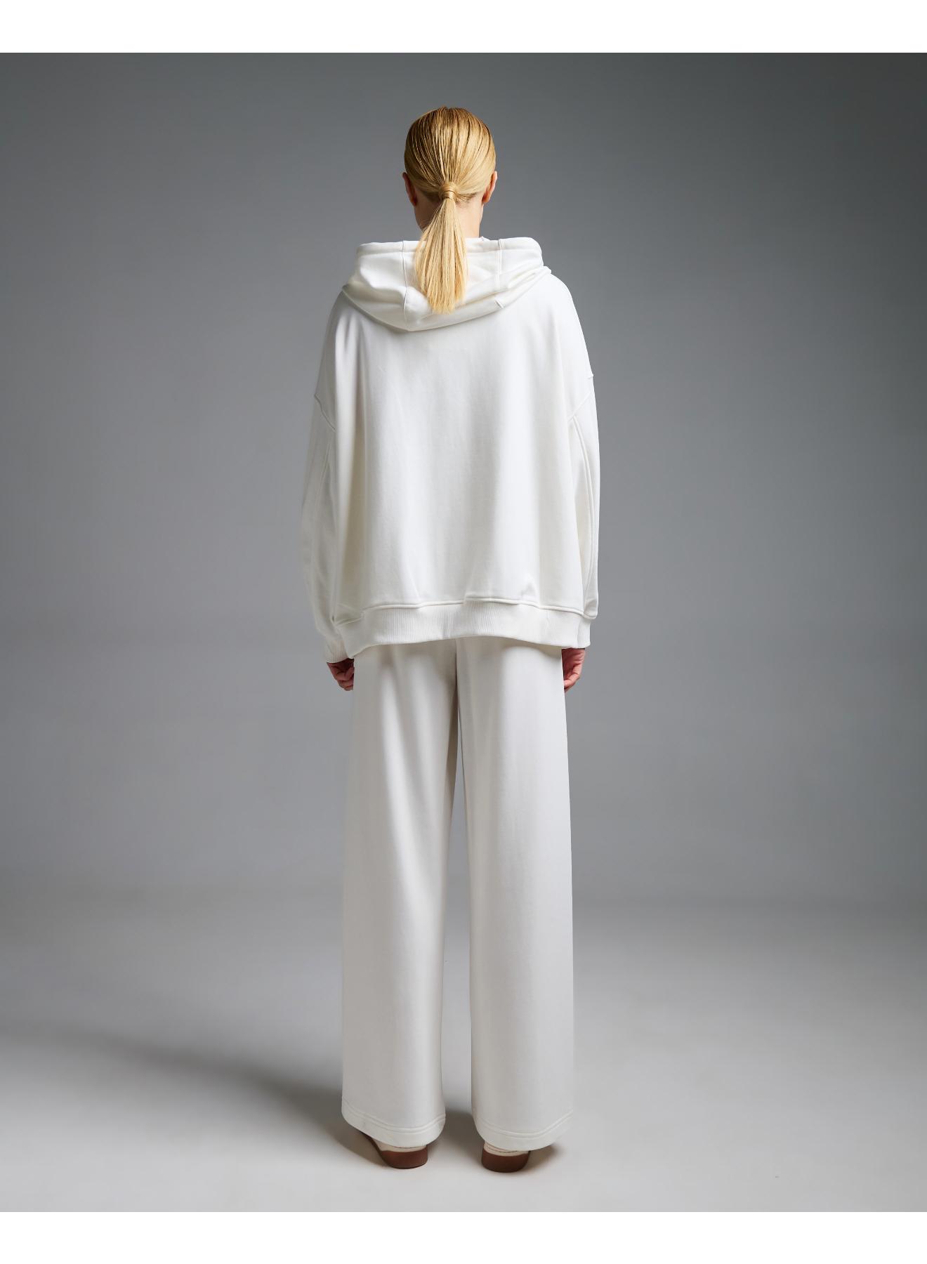 Λευκή Φούτερ Ζακέτα με φερμουάρ και με κουκούλα Vicolo - 5