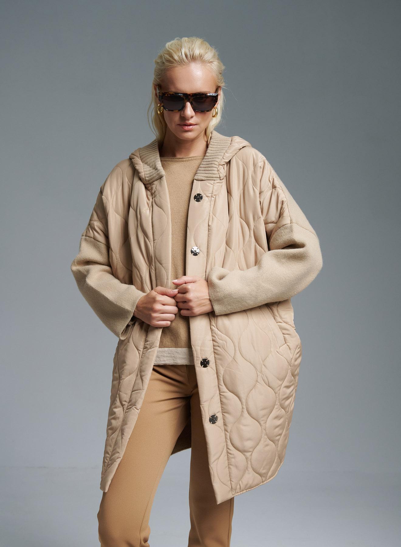 Beige long puffer Jacket with Knitted back and sleeves Monte Cervino - 1