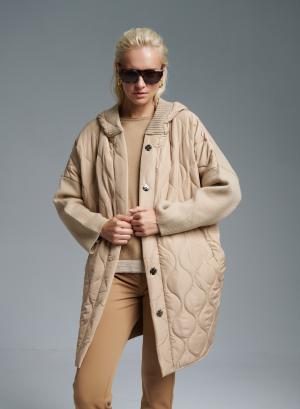 Beige long puffer Jacket with Knitted back and sleeves Monte Cervino - 35761