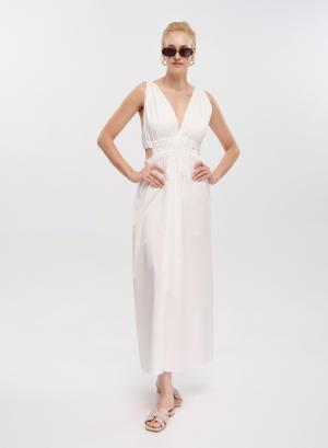 Λευκό μακρύ αμάνικο Φόρεμα ποπλίνα "KALIPSO" Devotion Twins - 33765