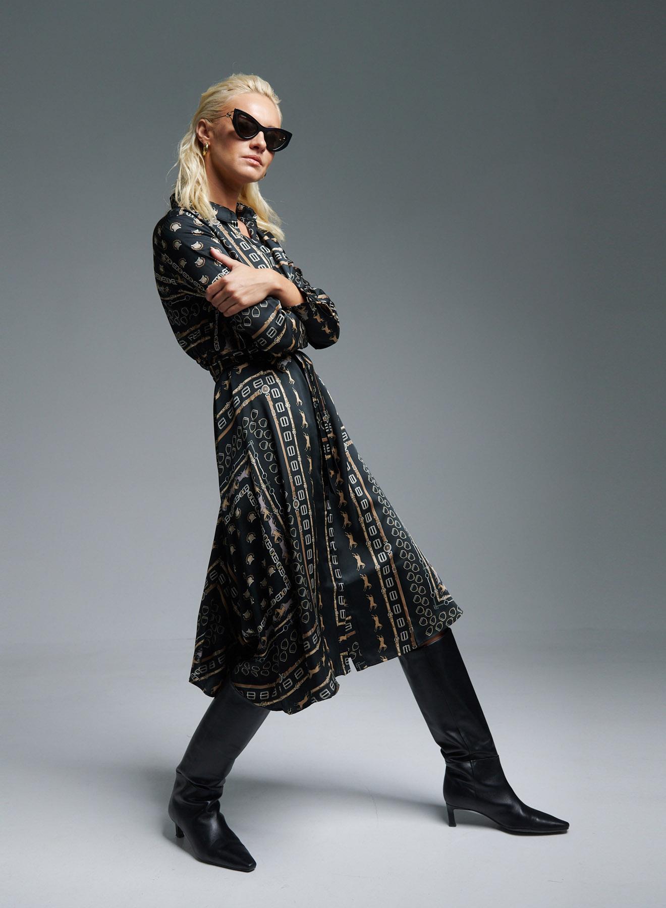 Black patterned Shirt Dress with belt Emme Marella - 2