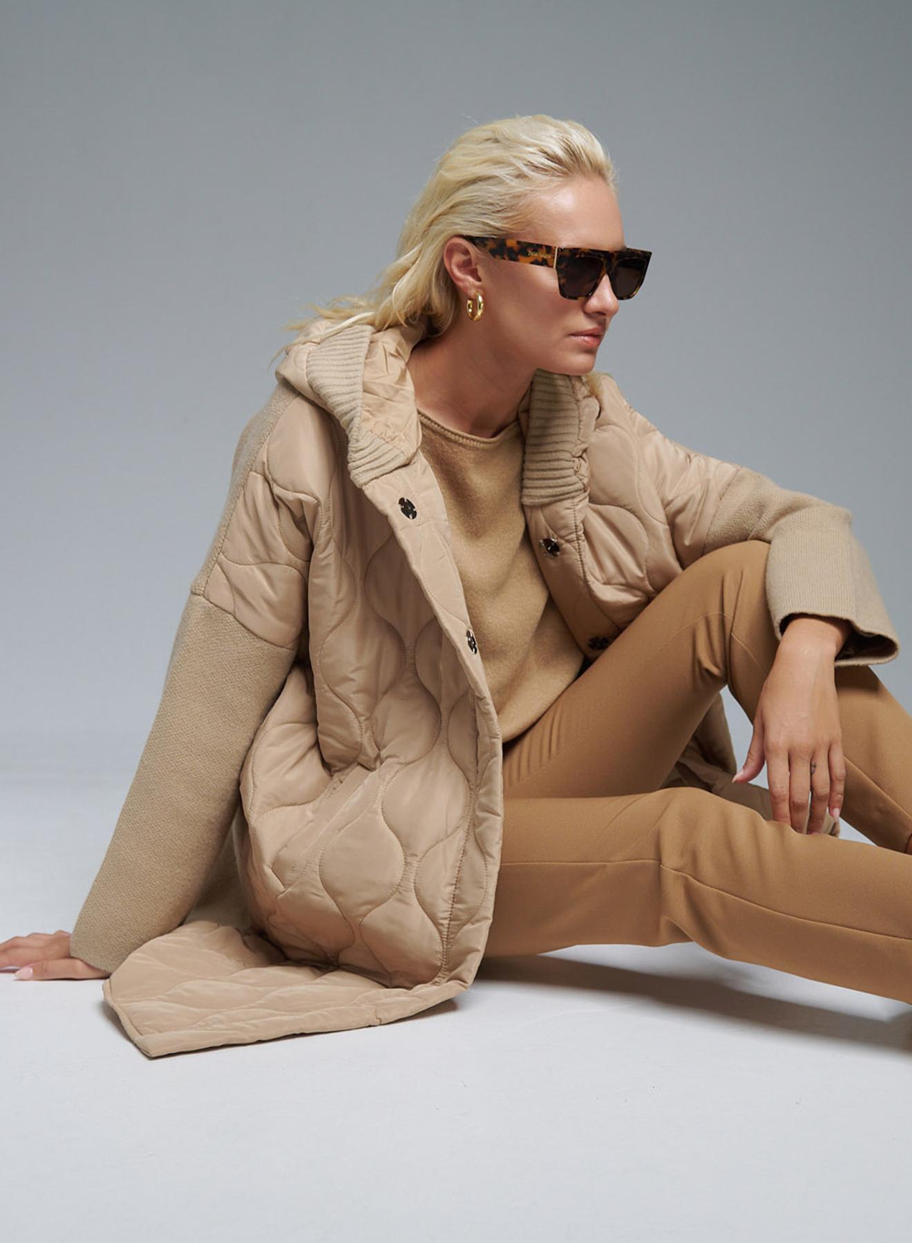 Beige long puffer Jacket with Knitted back and sleeves Monte Cervino - 4