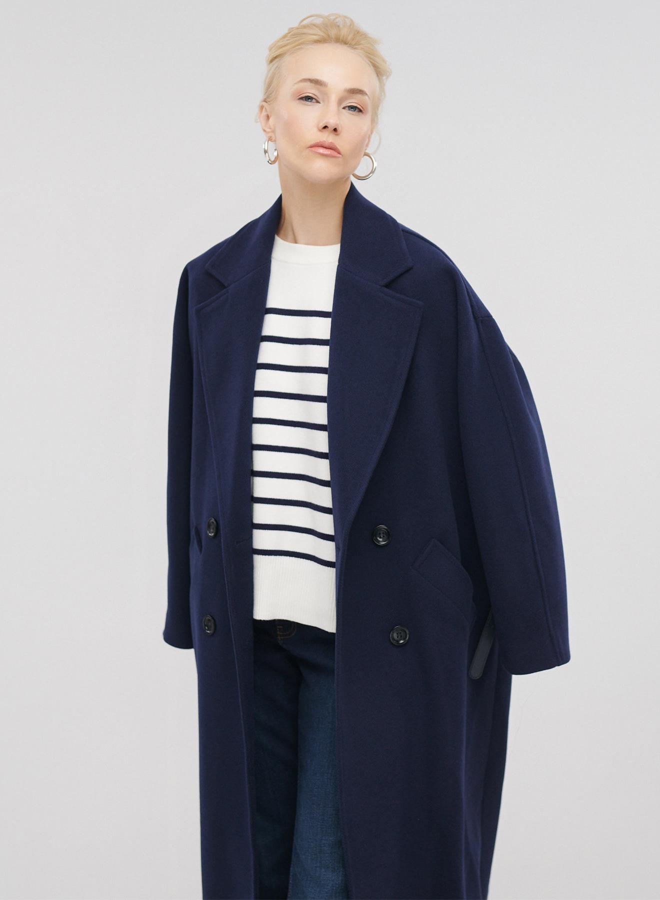 Μακρύ oversized σταυροκούμπωτο παλτό με ζώνη - 2