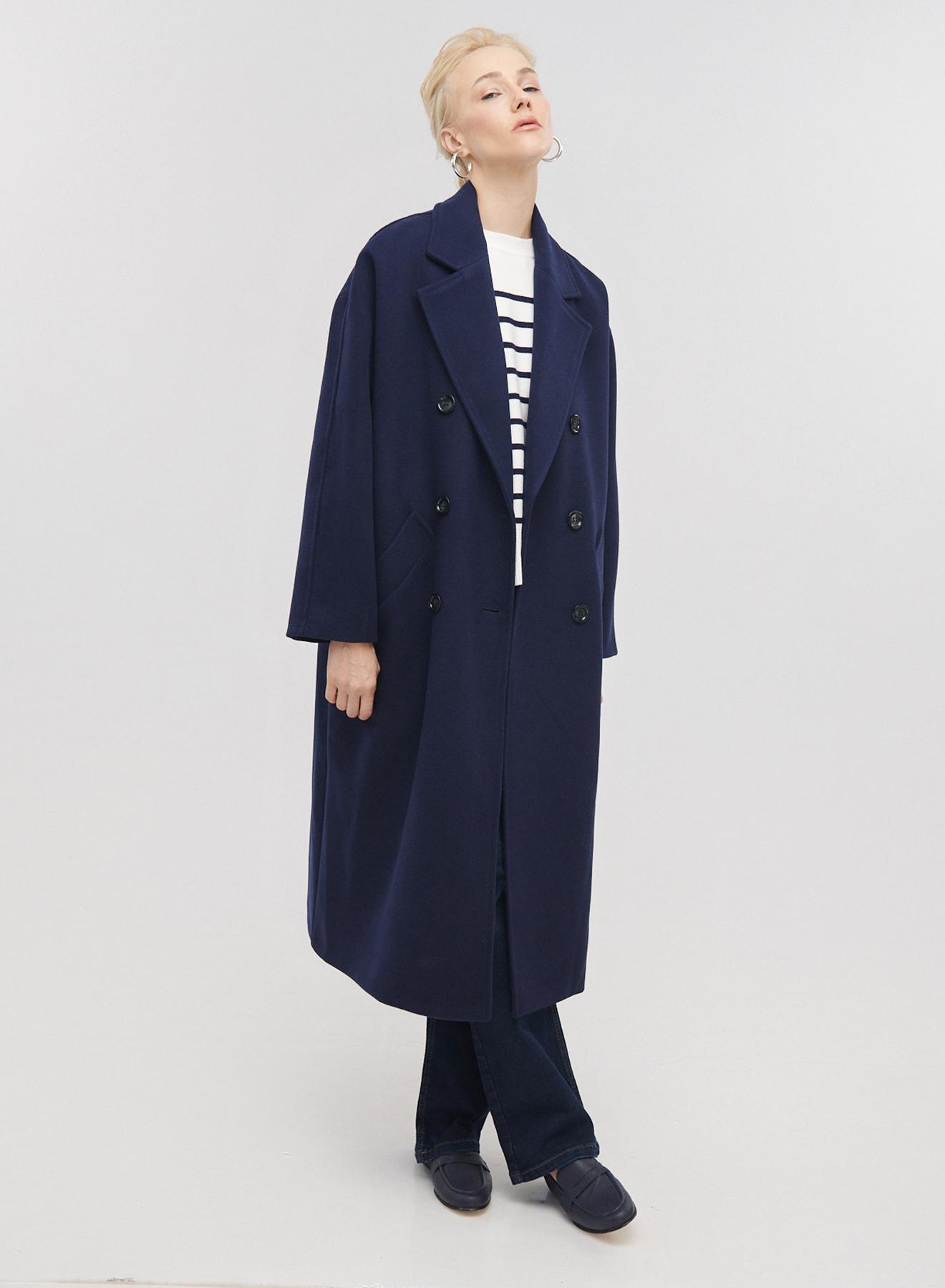 Μακρύ oversized σταυροκούμπωτο παλτό με ζώνη - 3