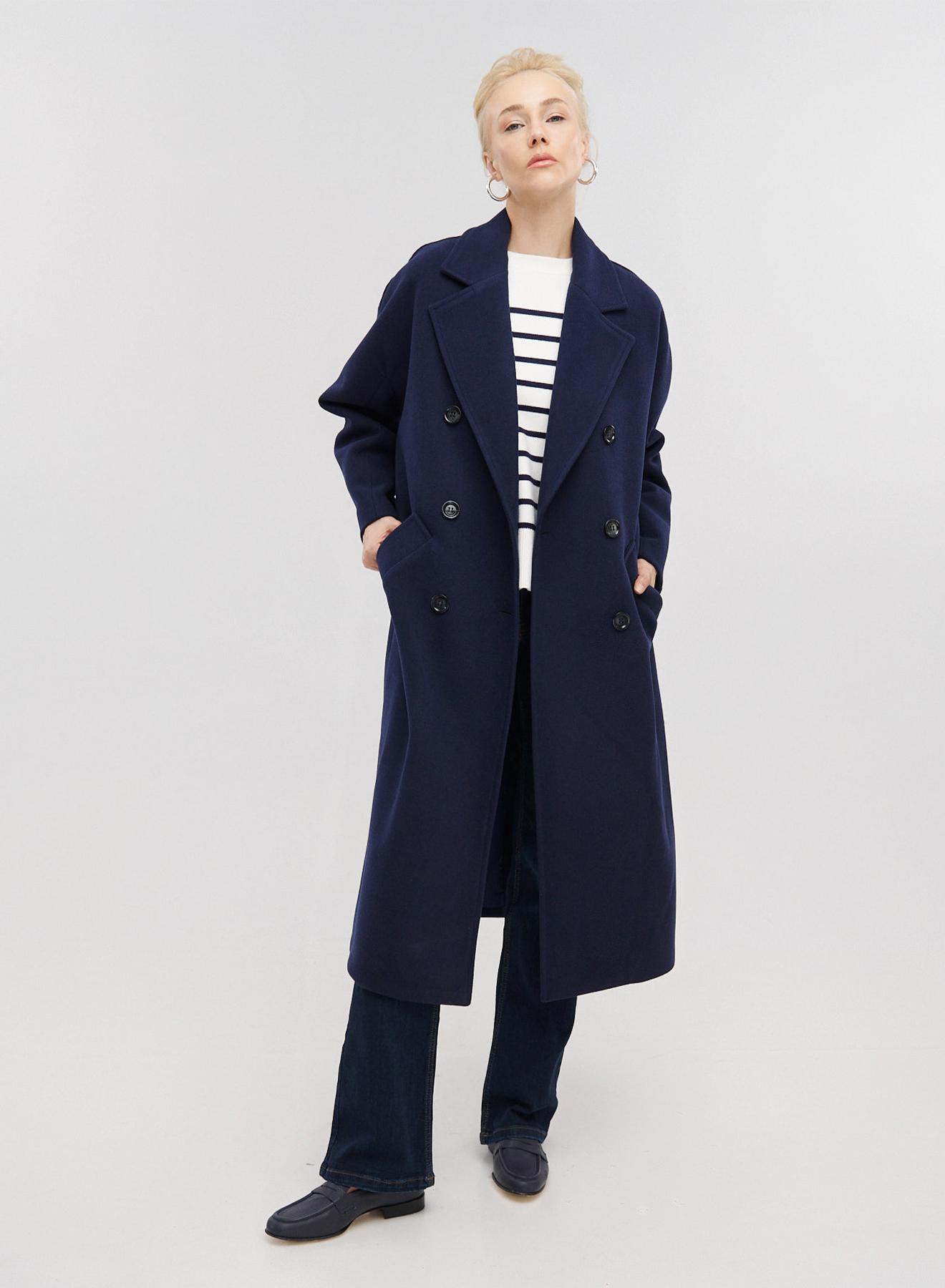 Μακρύ oversized σταυροκούμπωτο παλτό με ζώνη - 4