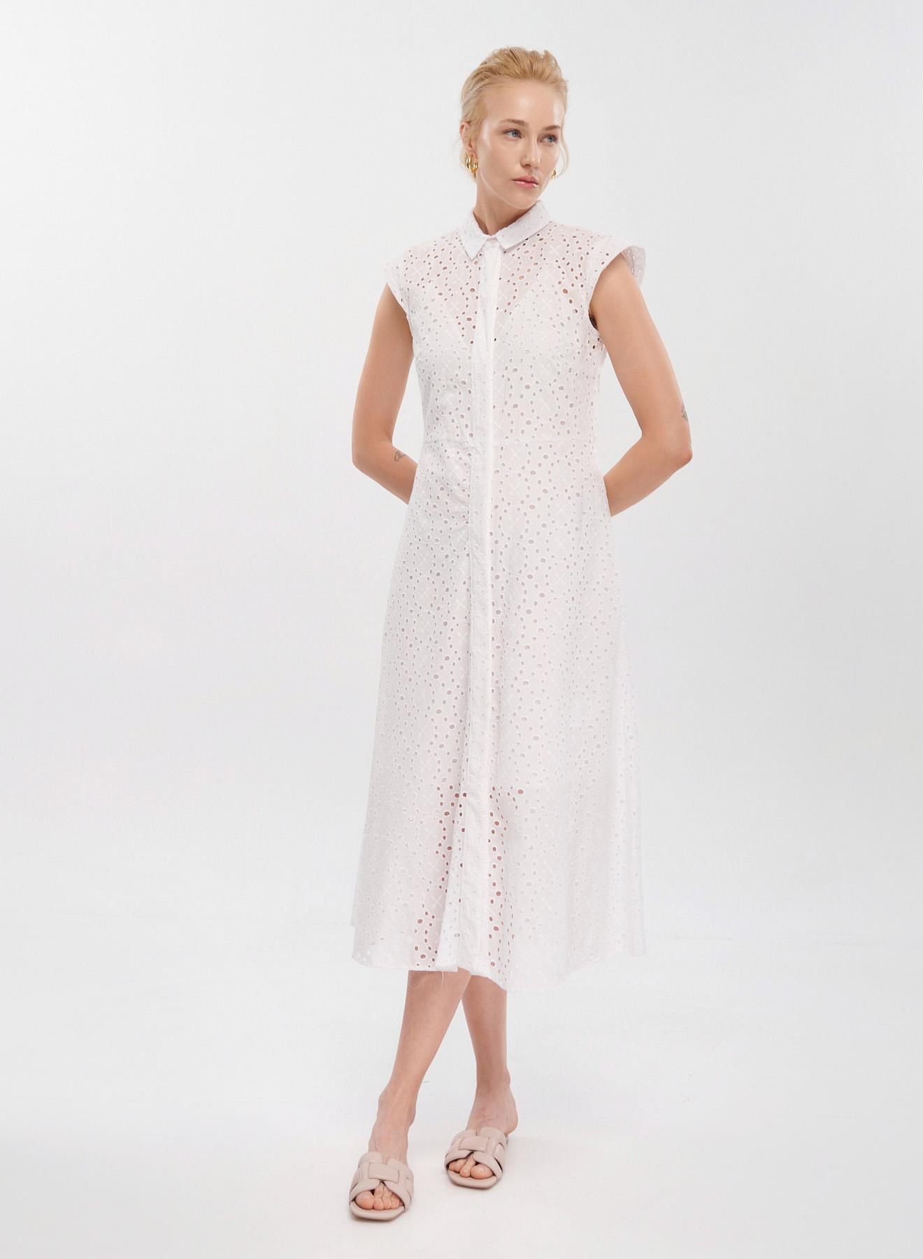 White sleveeless chemisier, Broderie Dress Emme Marella - 1