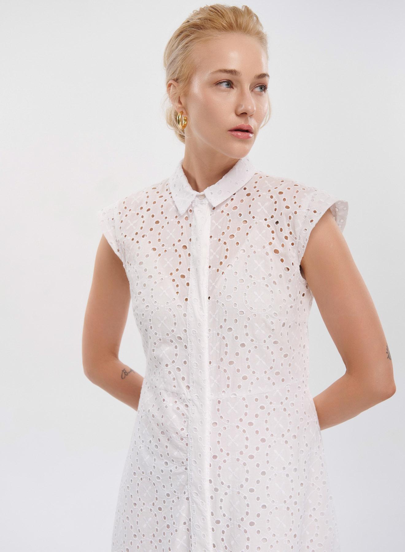 White sleveeless chemisier, Broderie Dress Emme Marella - 2