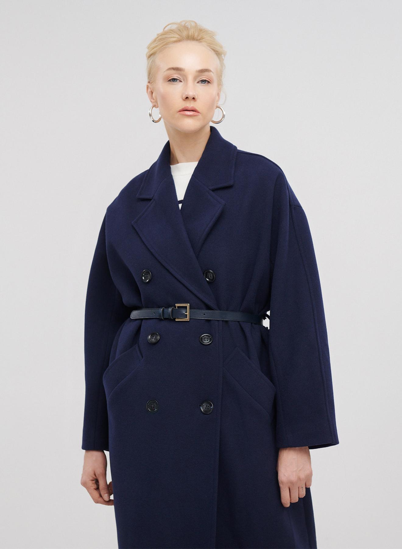 Μακρύ oversized σταυροκούμπωτο παλτό με ζώνη - 5
