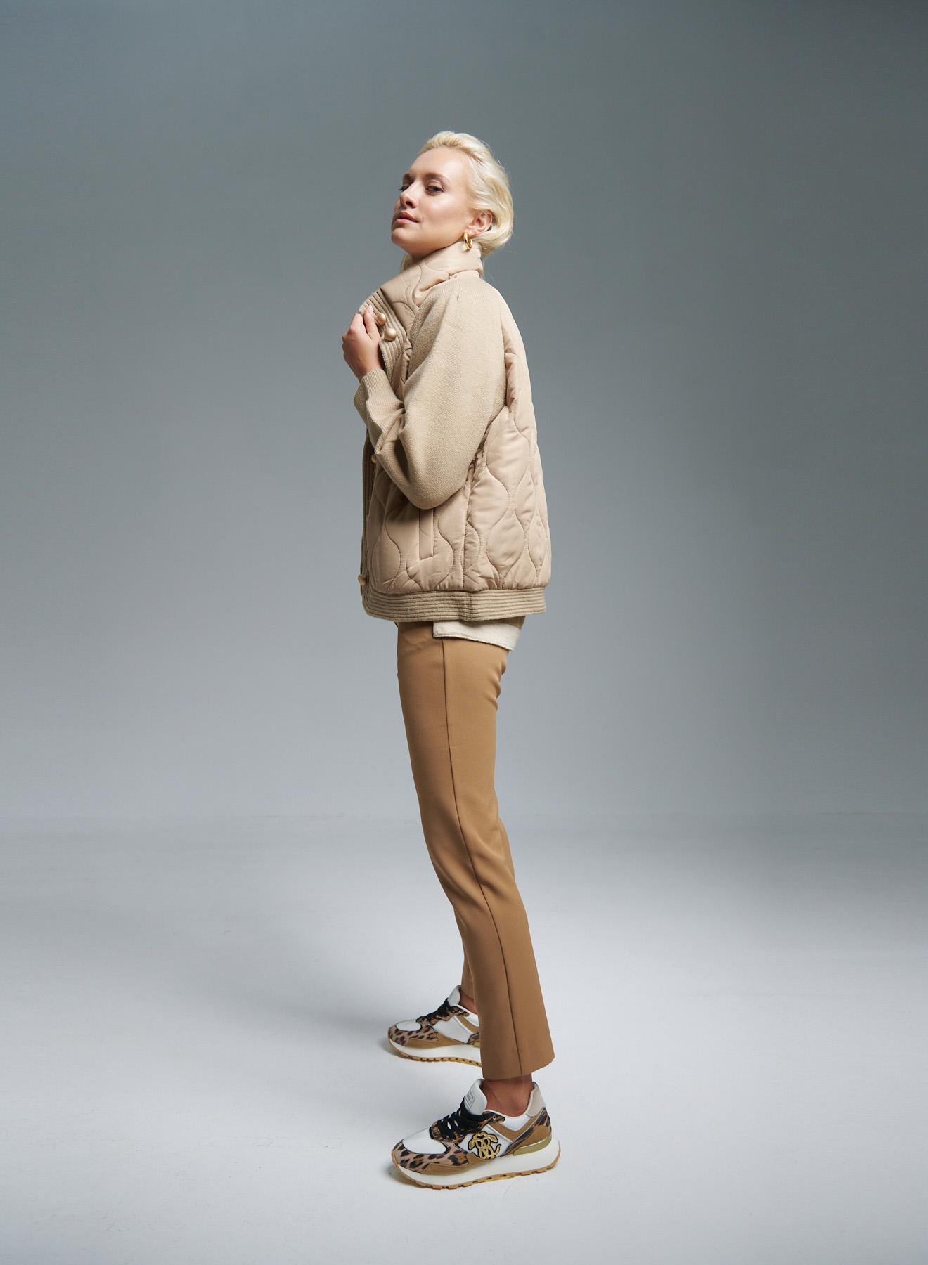 Beige short puffer Jacket with knitted sleeves Monte Cervino - 2