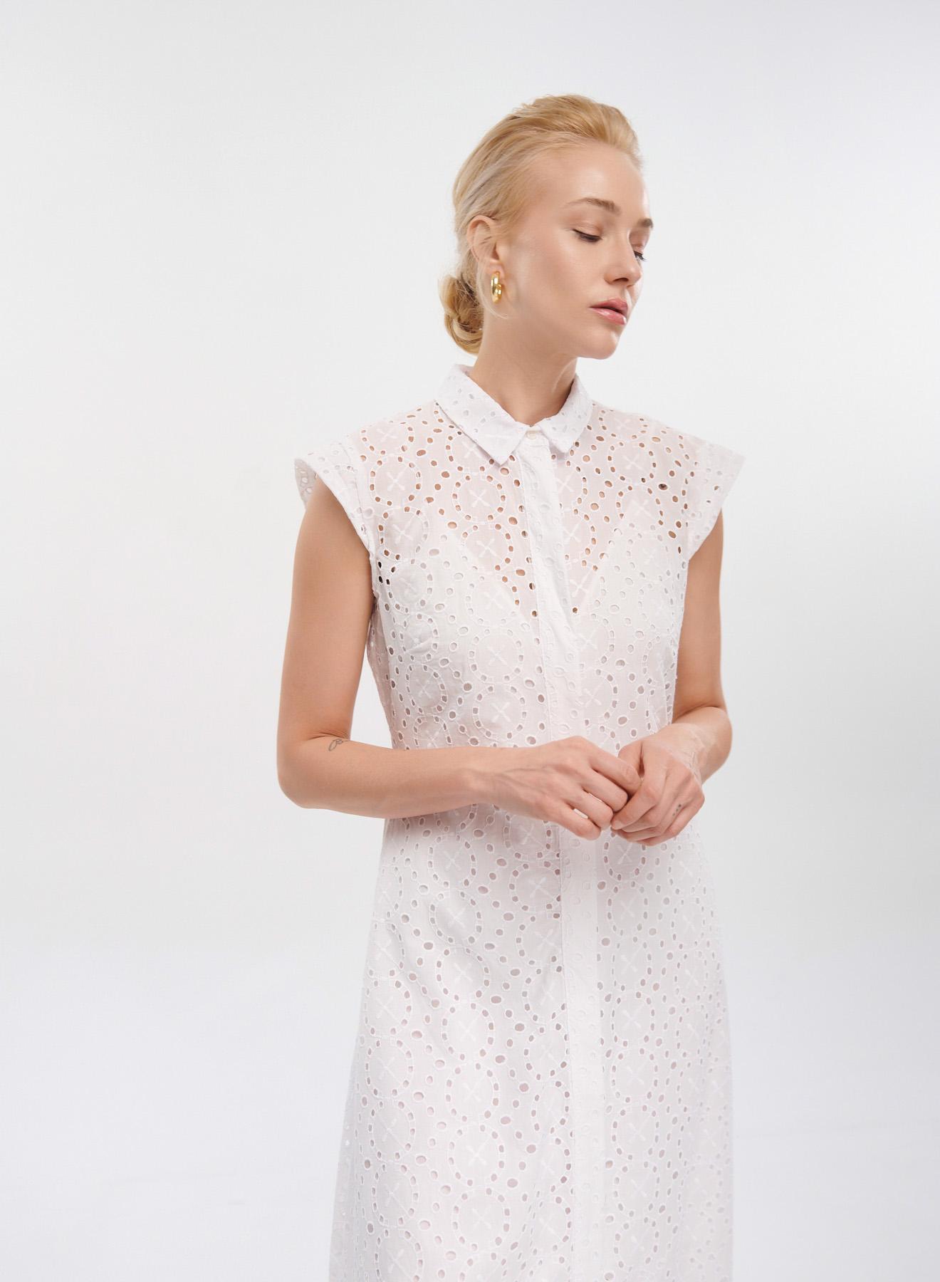 White sleveeless chemisier, Broderie Dress Emme Marella - 3