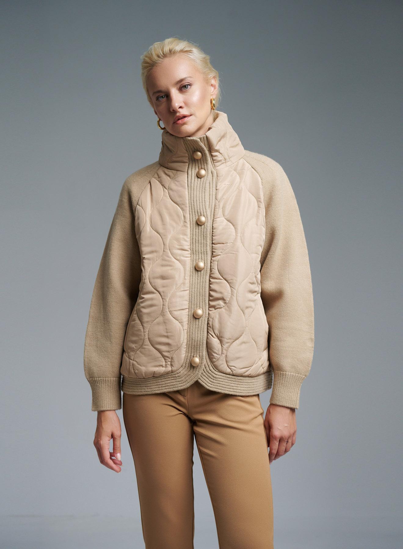 Beige short puffer Jacket with knitted sleeves Monte Cervino - 4